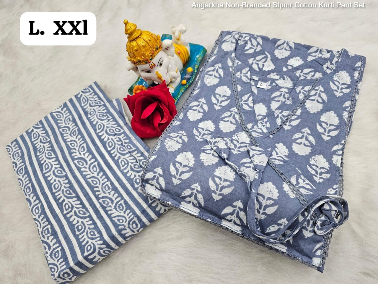 Angarkha Non-Branded Stpmr Cotton Kurti Pant Set