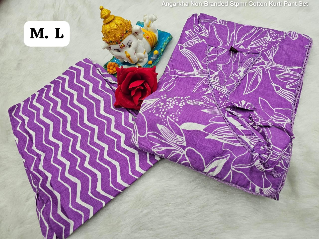 Angarkha Non-Branded Stpmr Cotton Kurti Pant Set