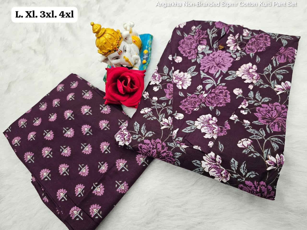 Angarkha Non-Branded Stpmr Cotton Kurti Pant Set