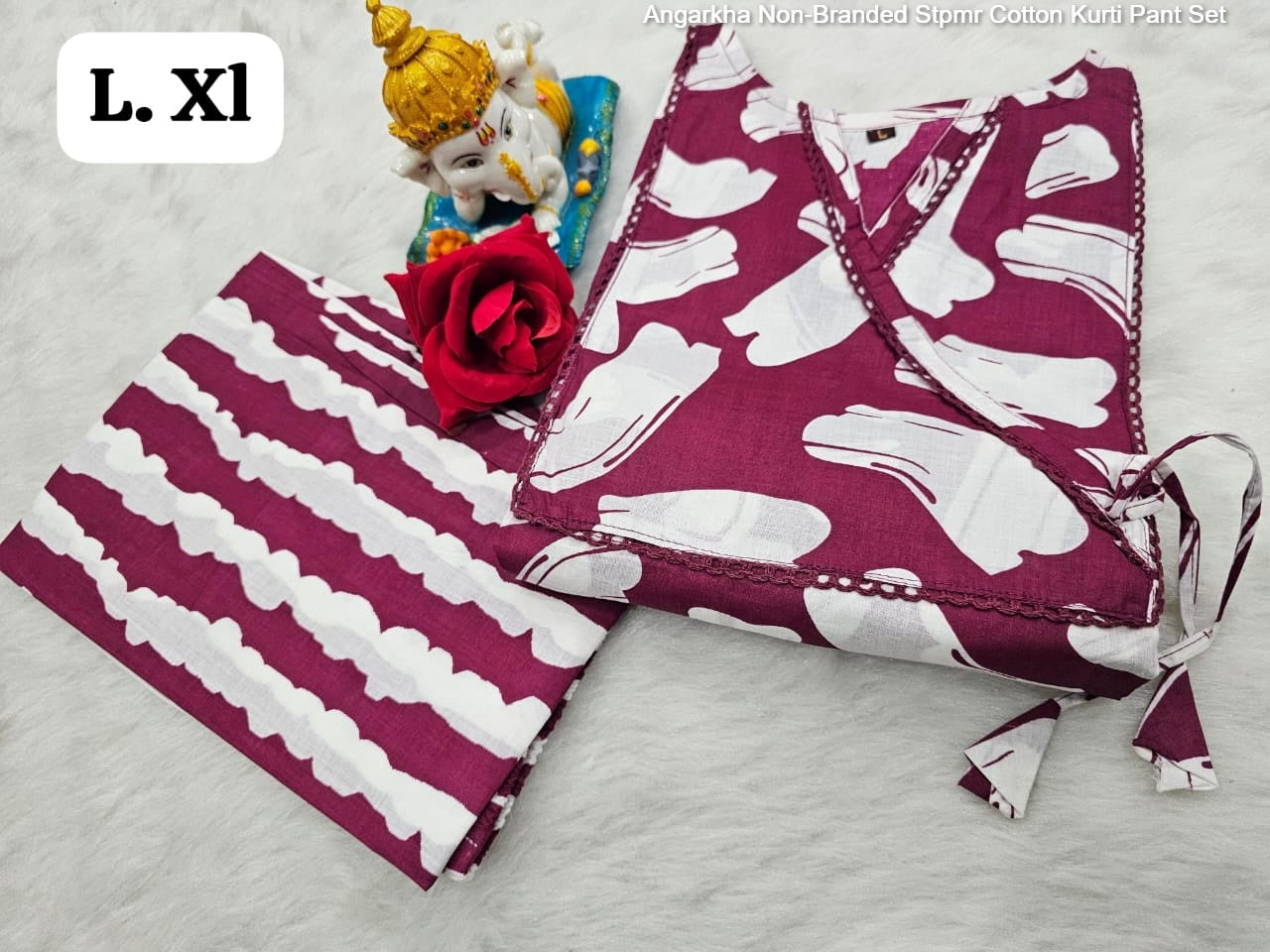 Angarkha Non-Branded Stpmr Cotton Kurti Pant Set