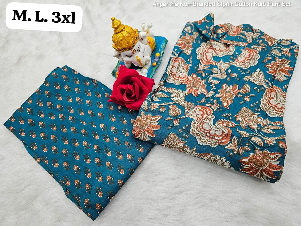 Angarkha Non-Branded Stpmr Cotton Kurti Pant Set