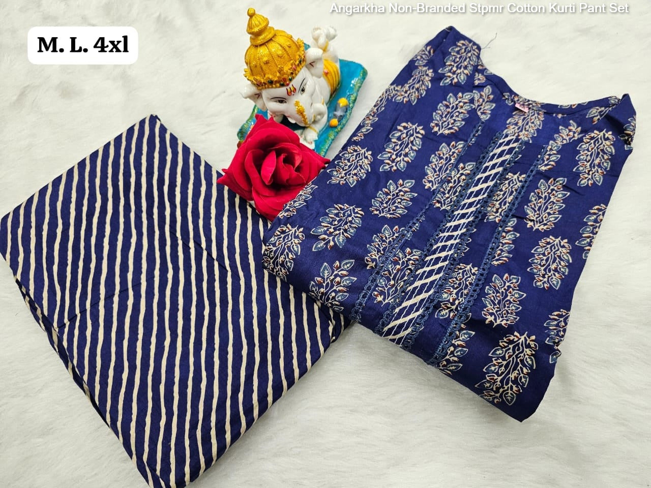 Angarkha Non-Branded Stpmr Cotton Kurti Pant Set