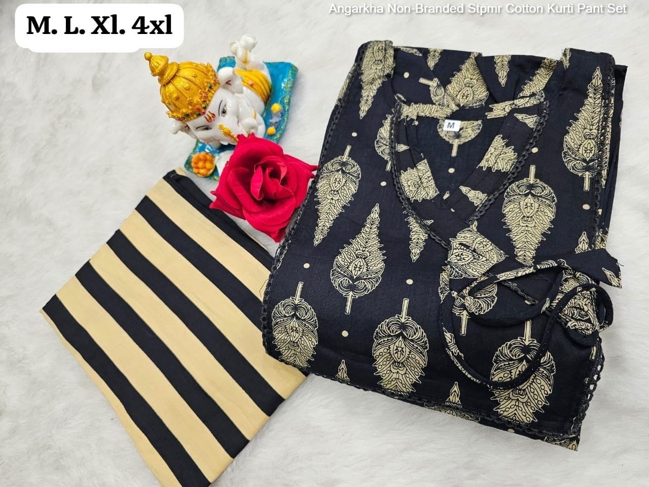 Angarkha Non-Branded Stpmr Cotton Kurti Pant Set