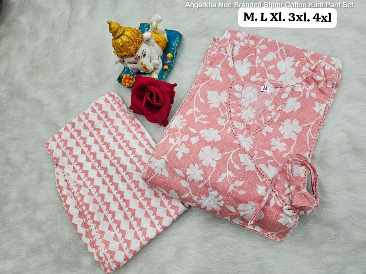 Angarkha Non-Branded Stpmr Cotton Kurti Pant Set