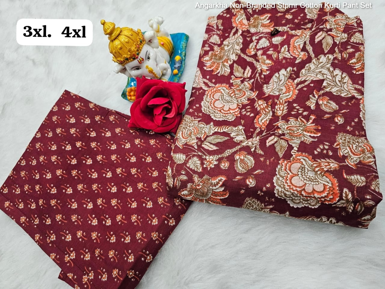 Angarkha Non-Branded Stpmr Cotton Kurti Pant Set