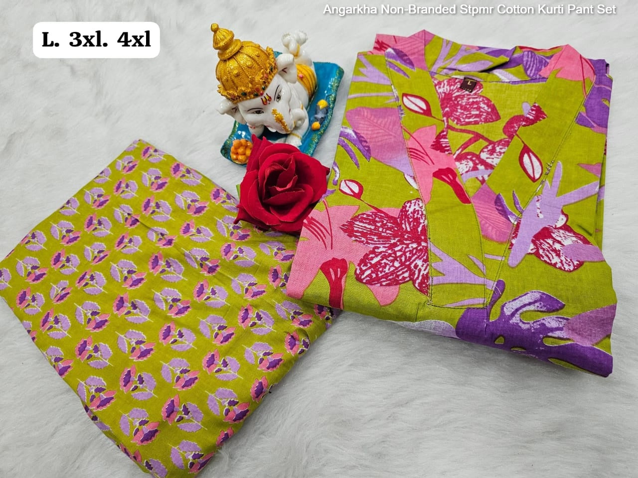 Angarkha Non-Branded Stpmr Cotton Kurti Pant Set