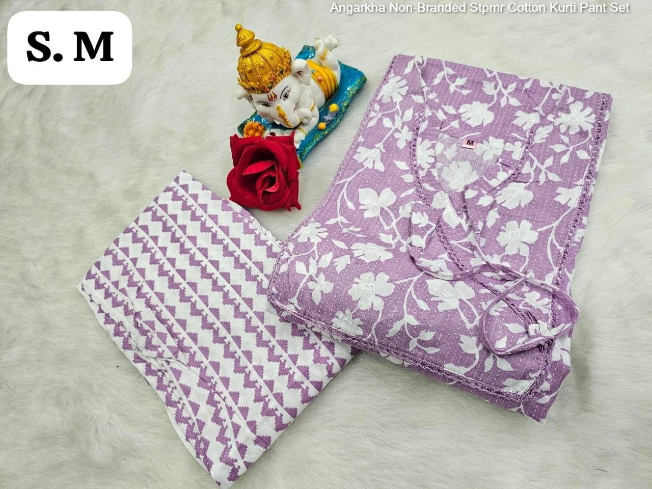 Angarkha Non-Branded Stpmr Cotton Kurti Pant Set