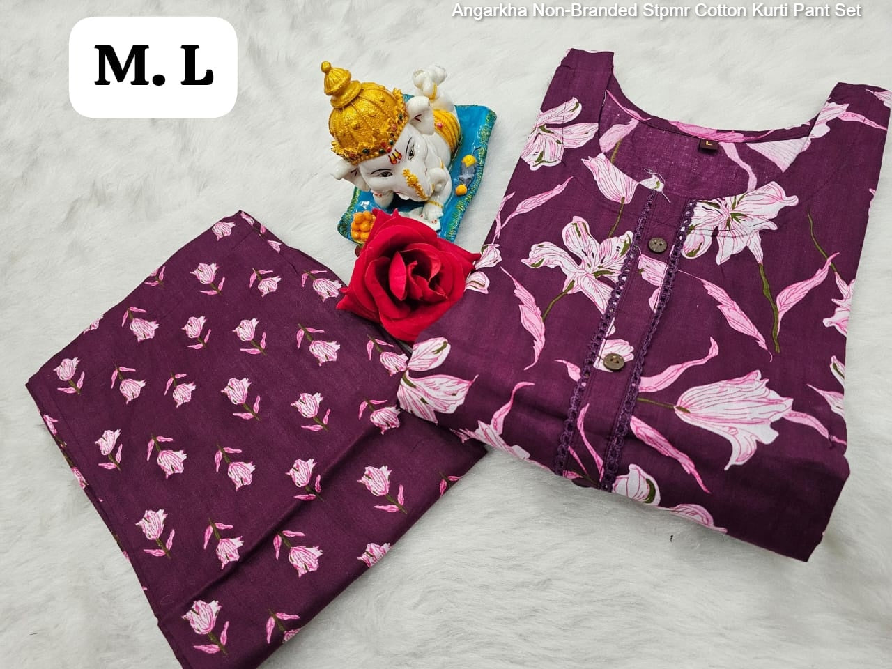 Angarkha Non-Branded Stpmr Cotton Kurti Pant Set