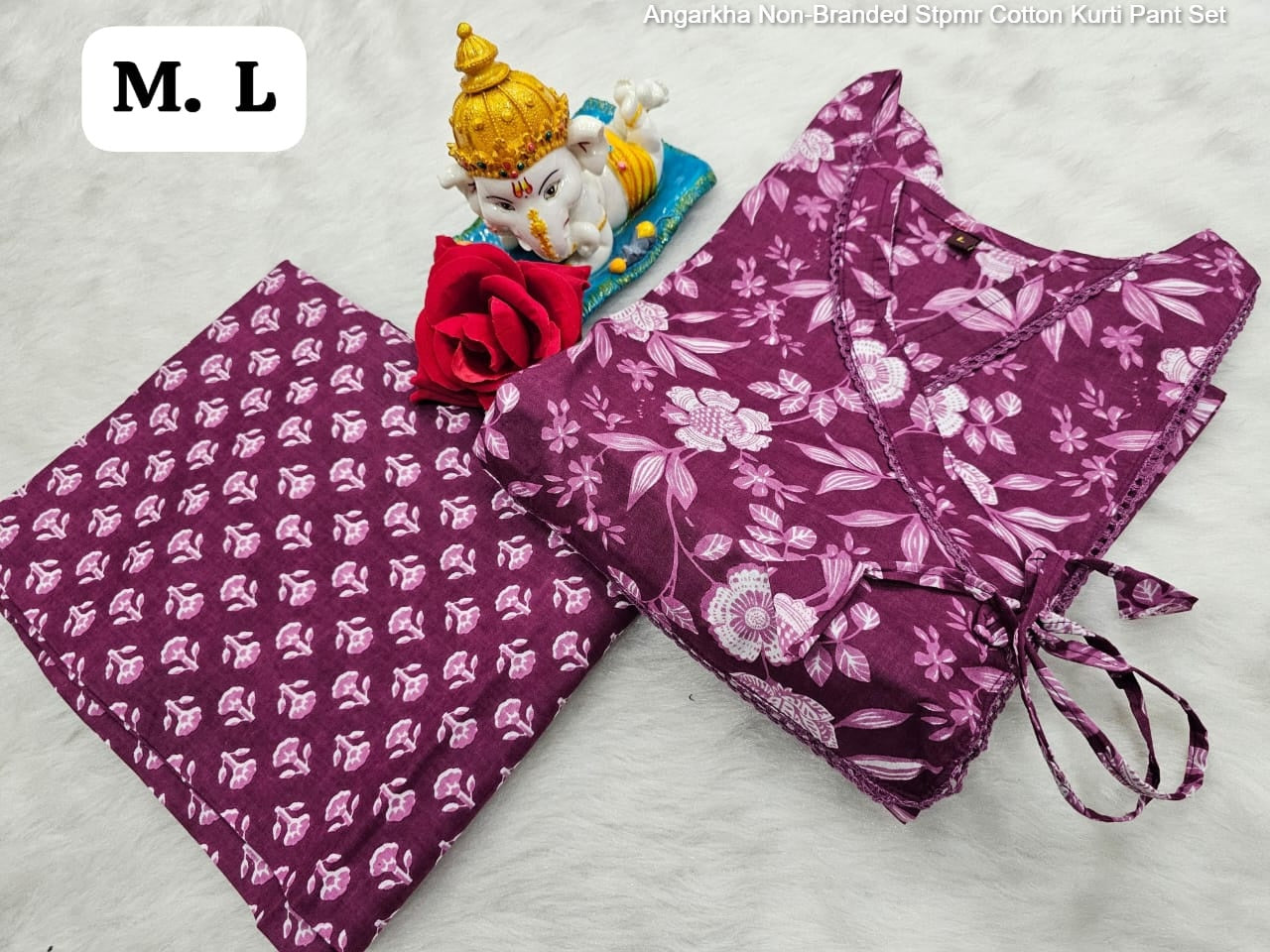 Angarkha Non-Branded Stpmr Cotton Kurti Pant Set