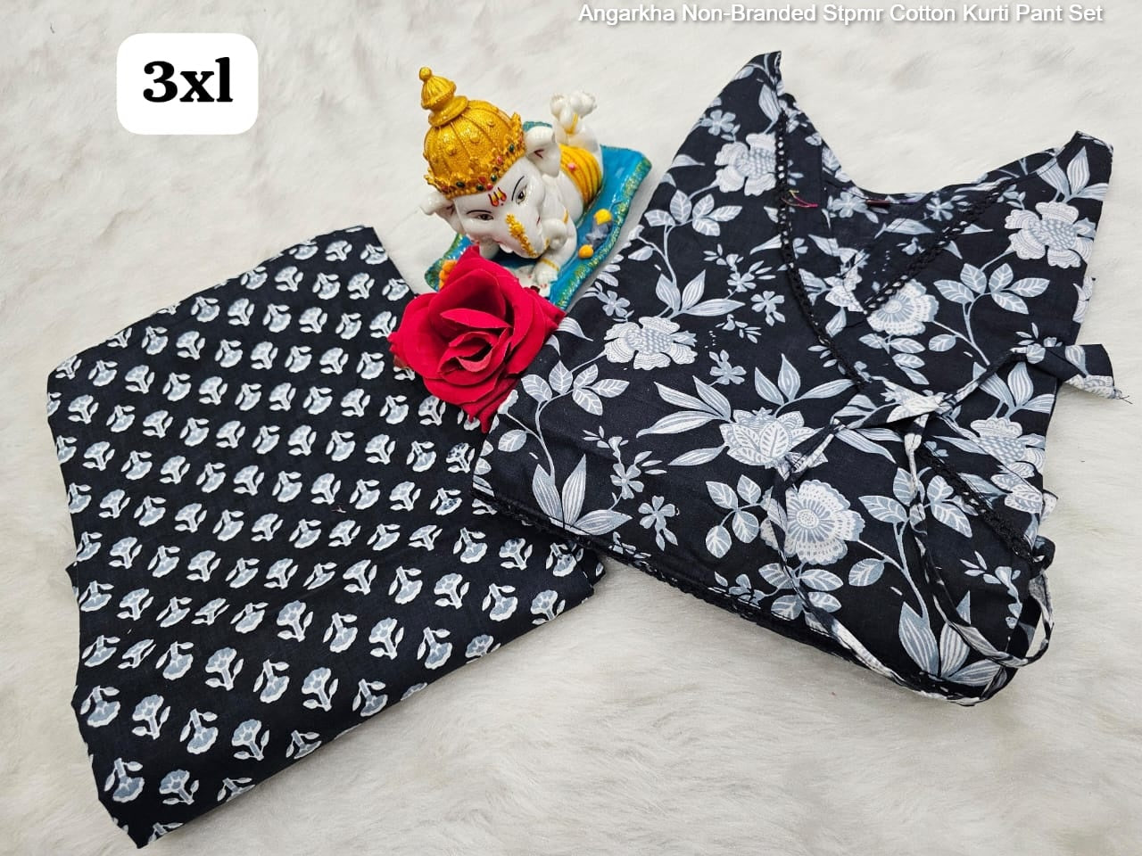 Angarkha Non-Branded Stpmr Cotton Kurti Pant Set