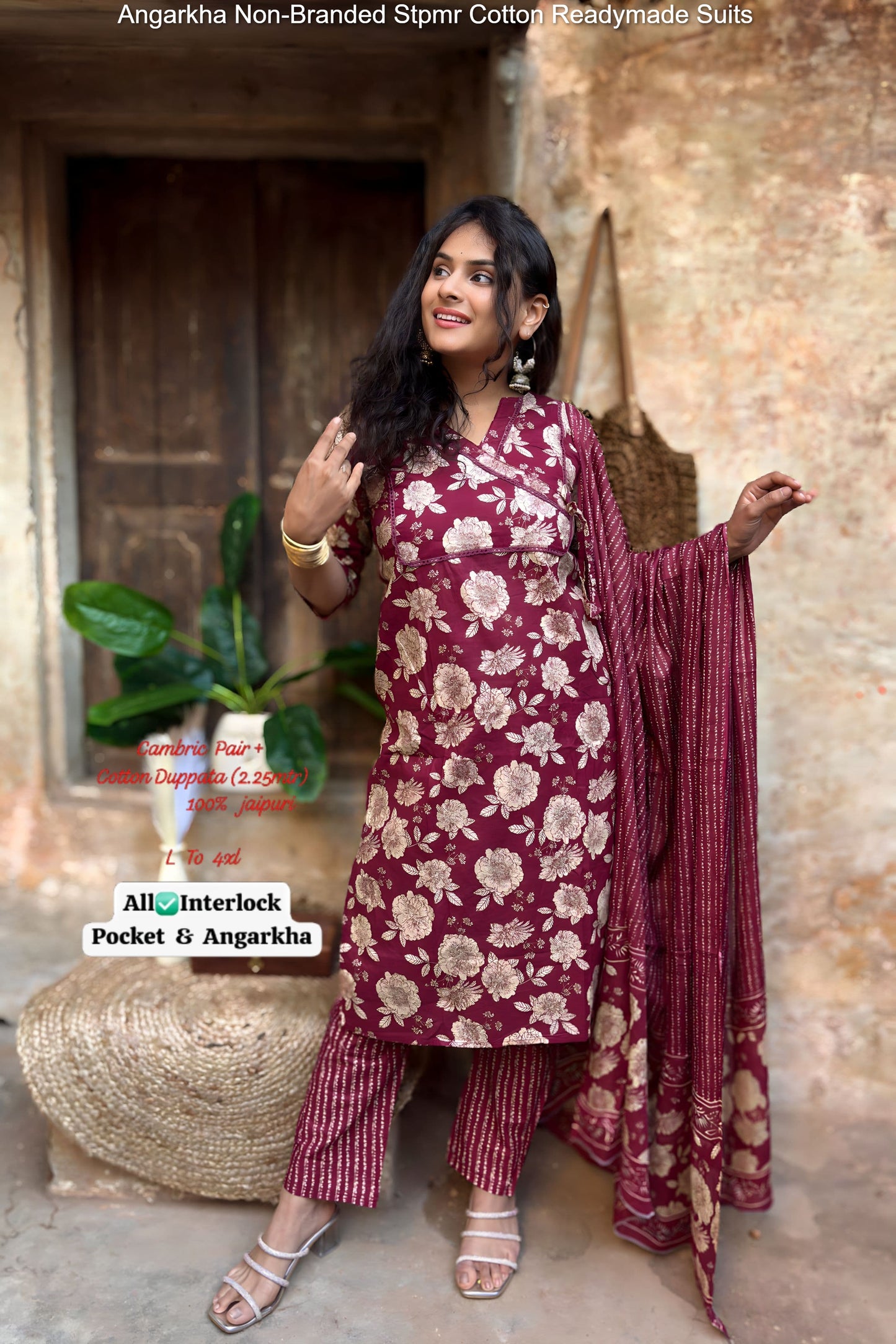 Angarkha Non-Branded Stpmr Cotton Readymade Suits