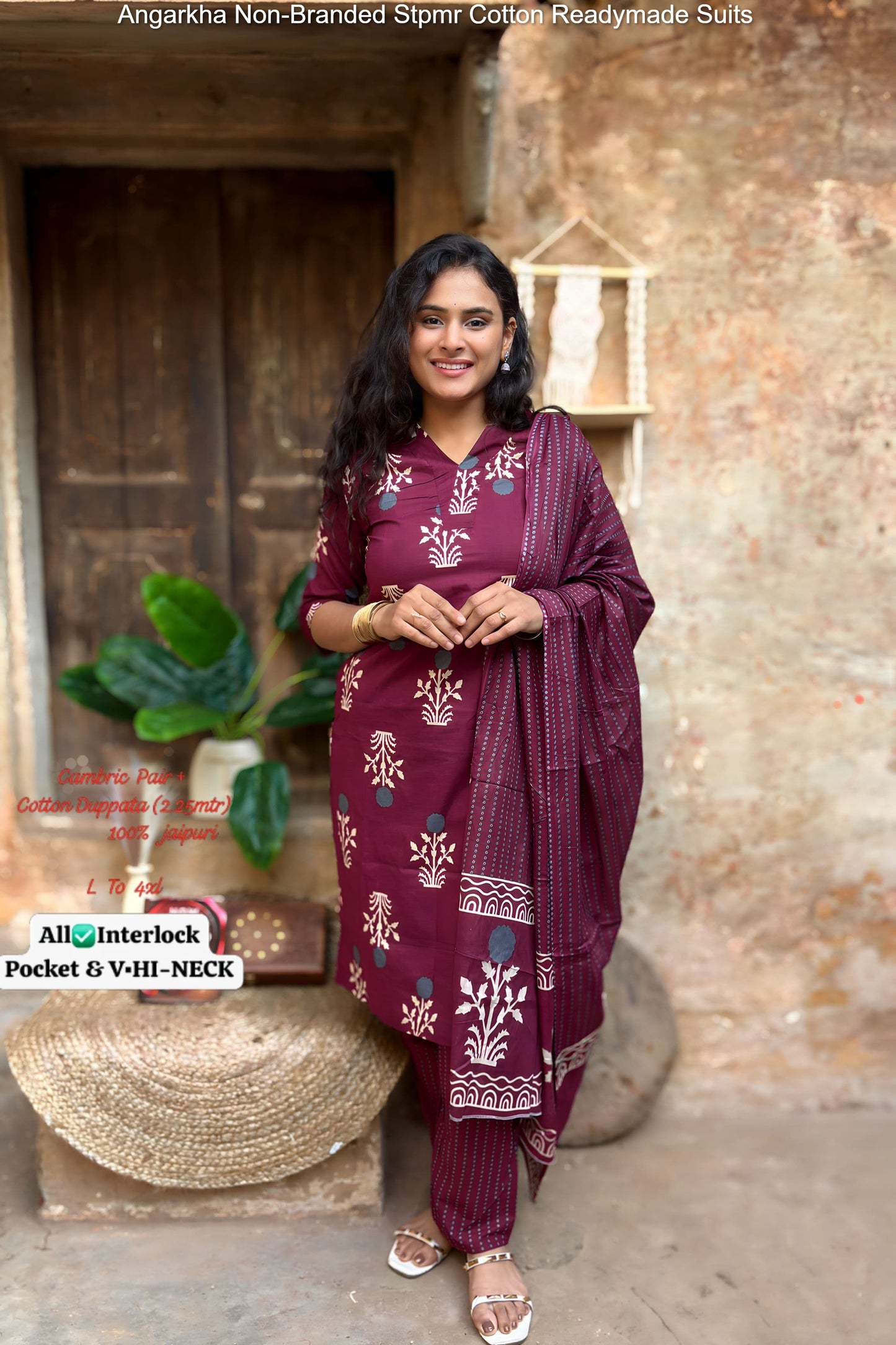 Angarkha Non-Branded Stpmr Cotton Readymade Suits