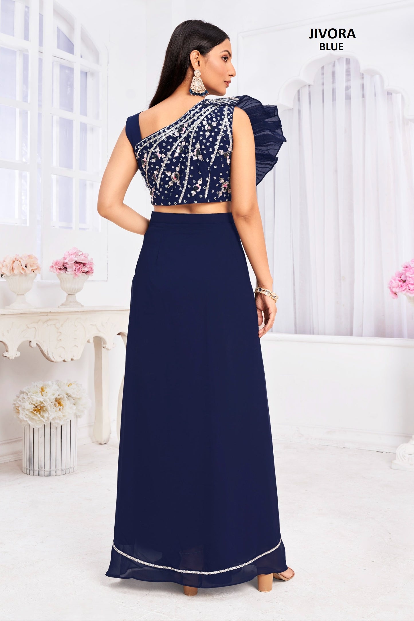 Angel 2909 Blue Jivora Handwork Croptop Skirt Set