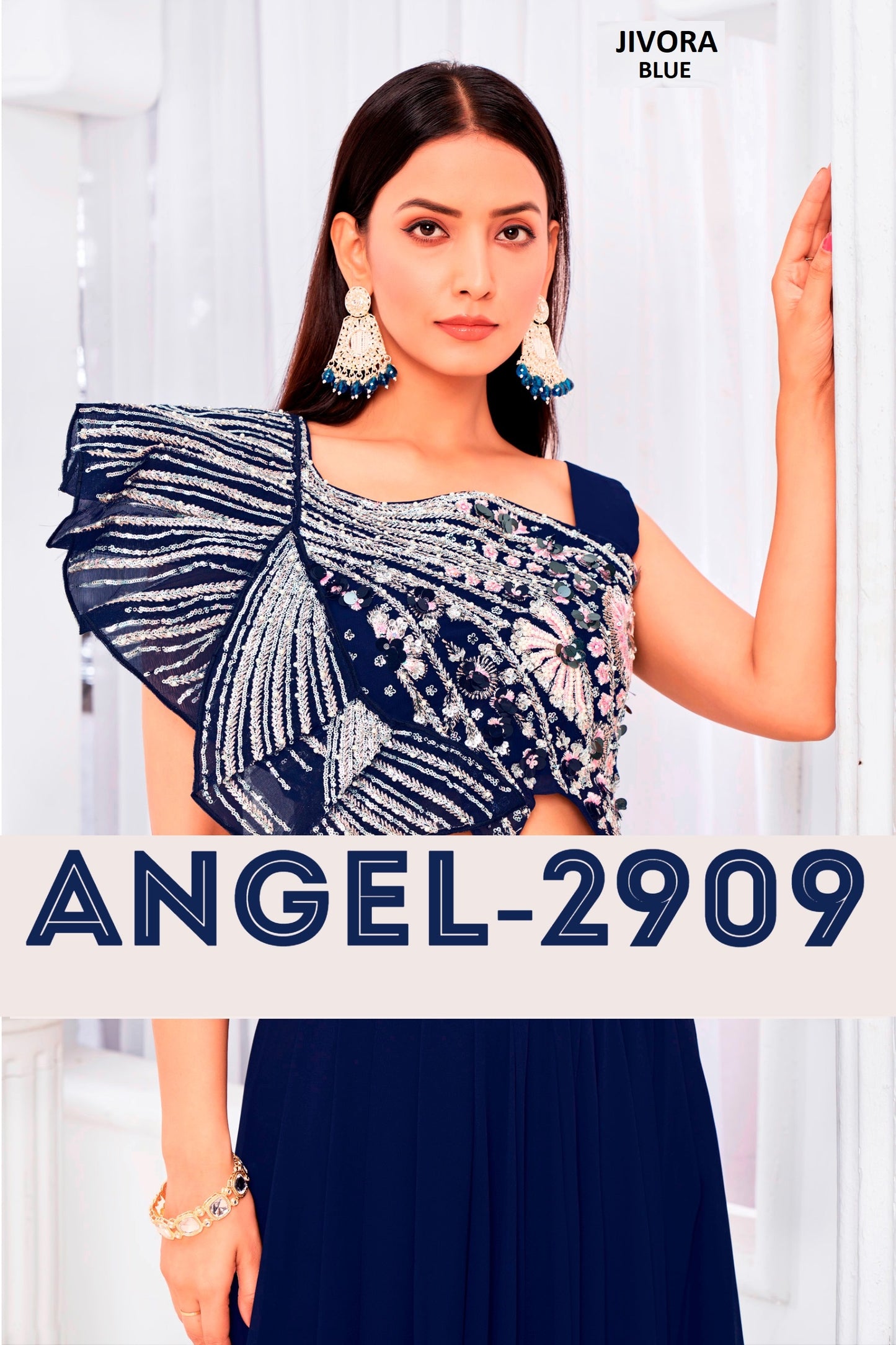 Angel 2909 Blue Jivora Handwork Croptop Skirt Set