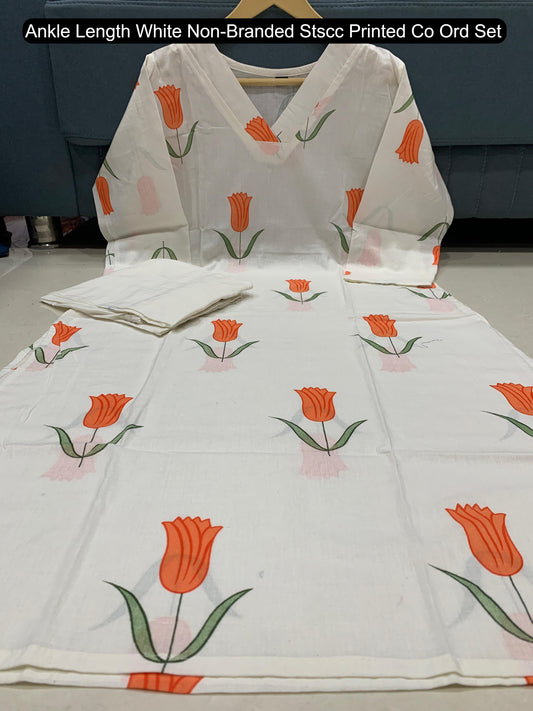 Ankle Length White Non-Branded Stscc Printed Co Ord Set