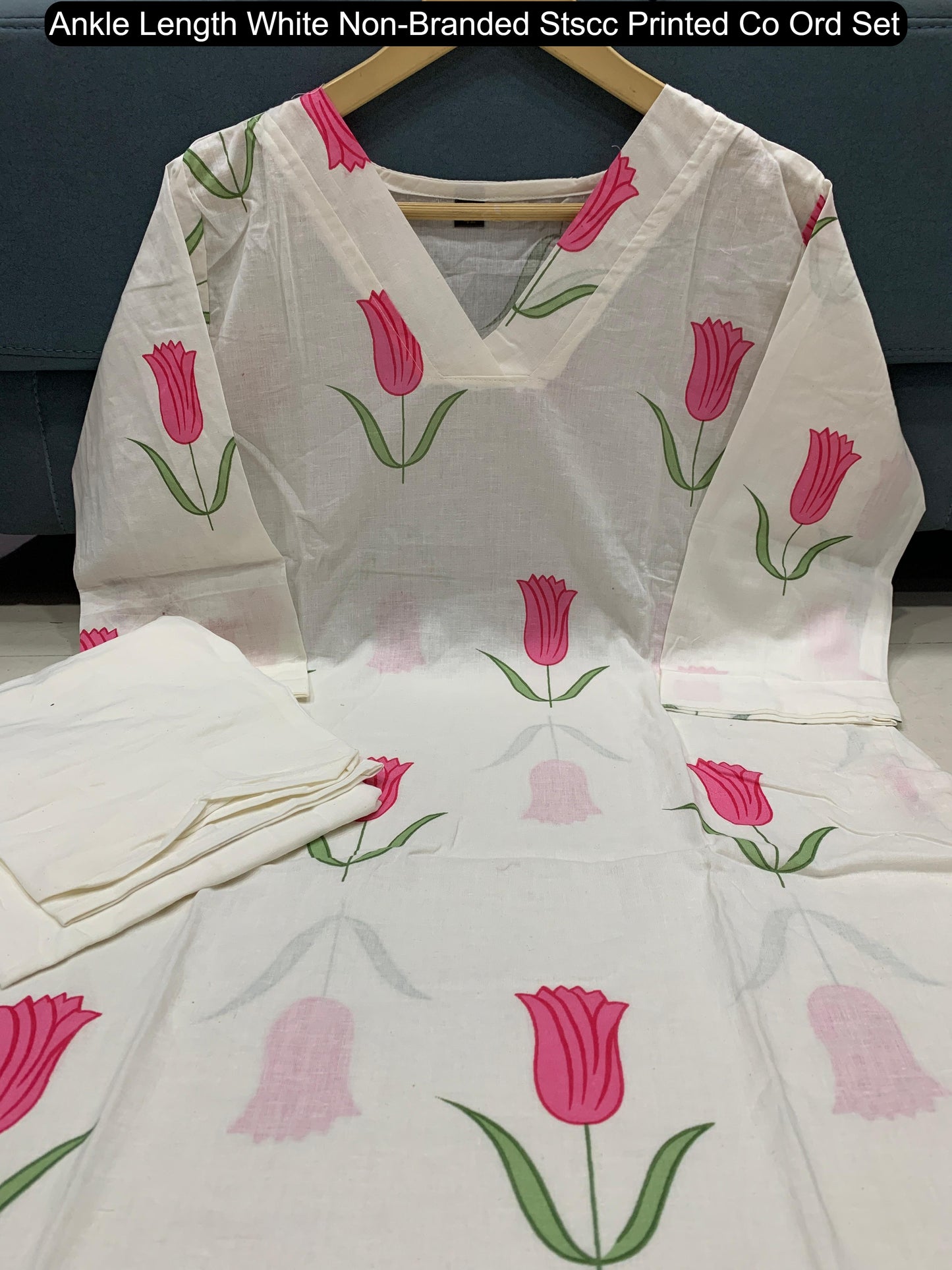 Ankle Length White Non-Branded Stscc Printed Co Ord Set