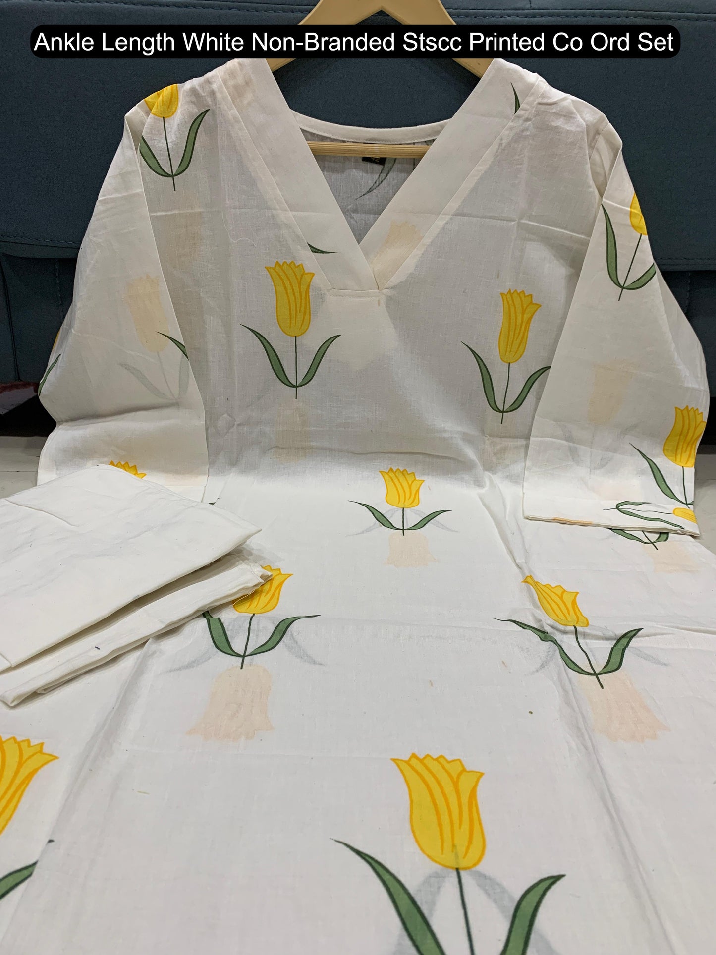 Ankle Length White Non-Branded Stscc Printed Co Ord Set