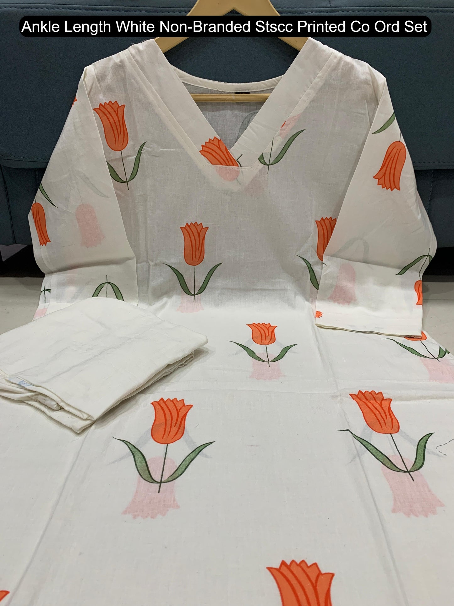 Ankle Length White Non-Branded Stscc Printed Co Ord Set