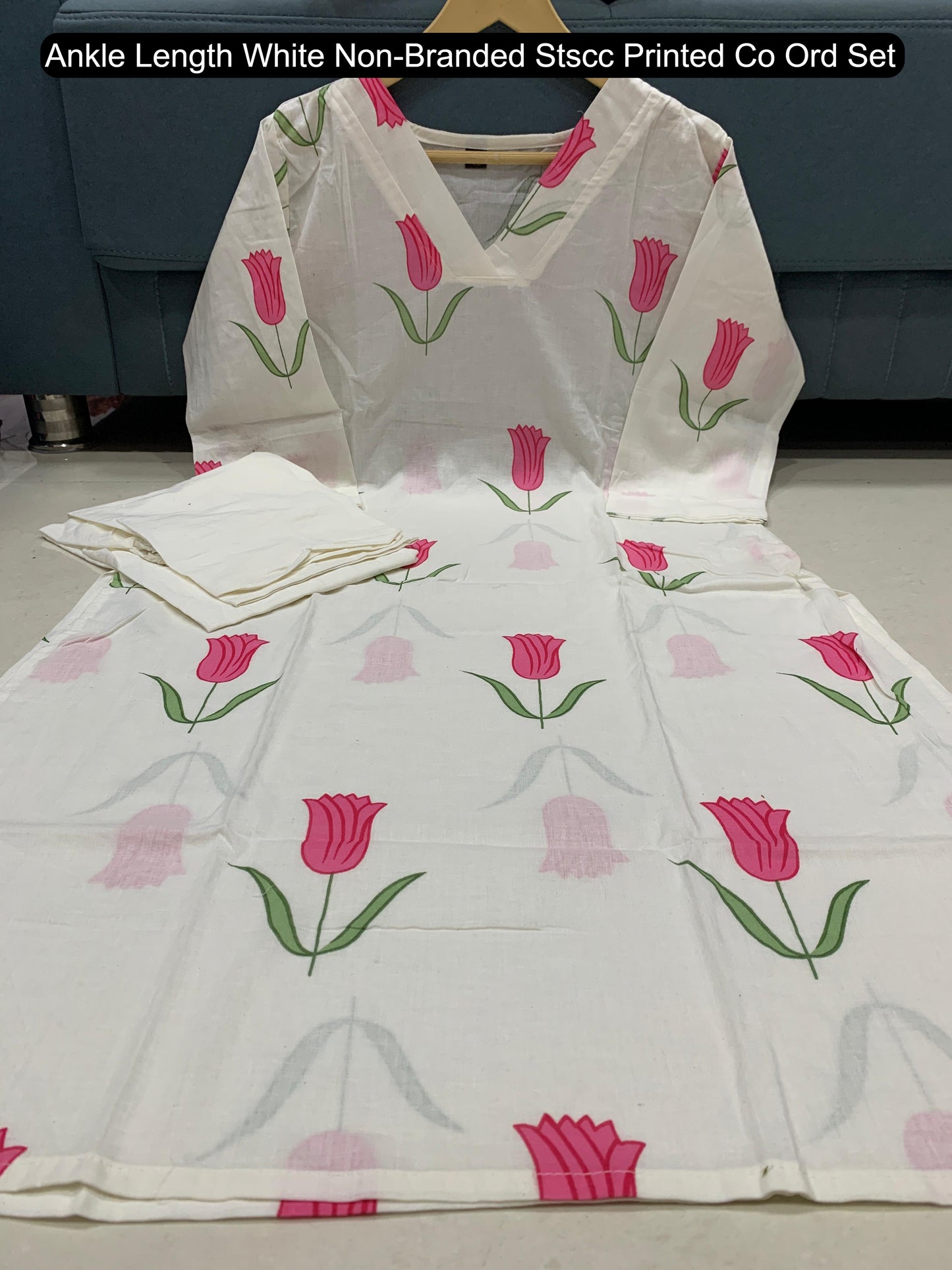 Ankle Length White Non-Branded Stscc Printed Co Ord Set