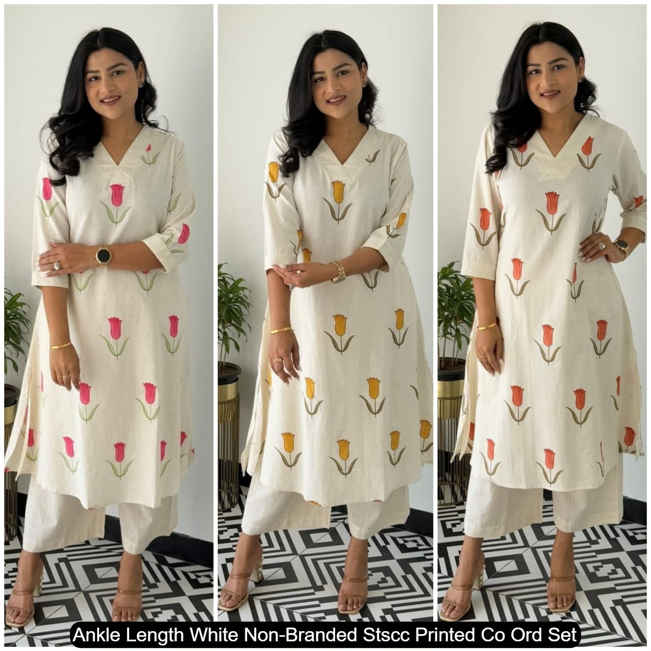 Ankle Length White Non-Branded Stscc Printed Co Ord Set