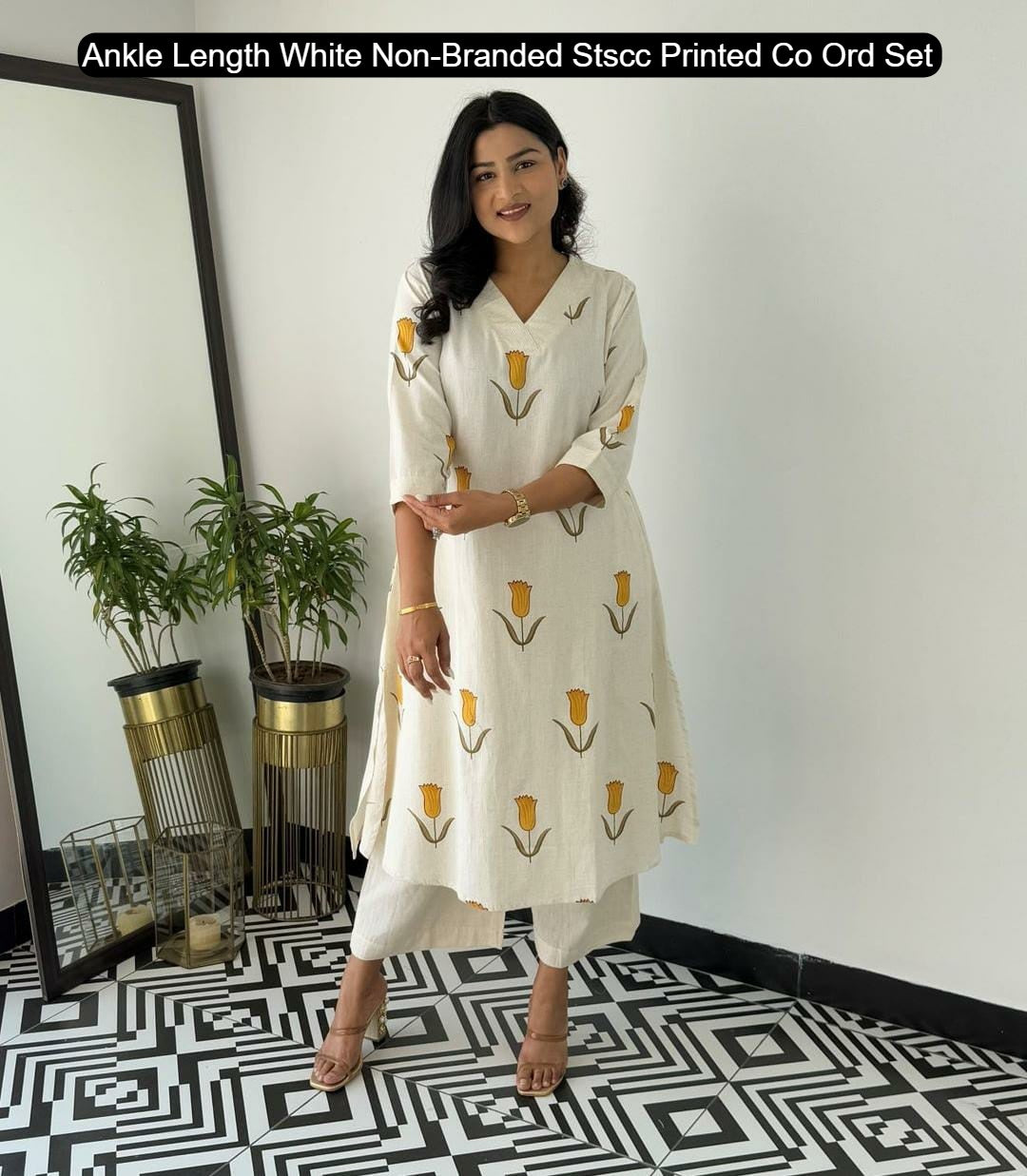 Ankle Length White Non-Branded Stscc Printed Co Ord Set