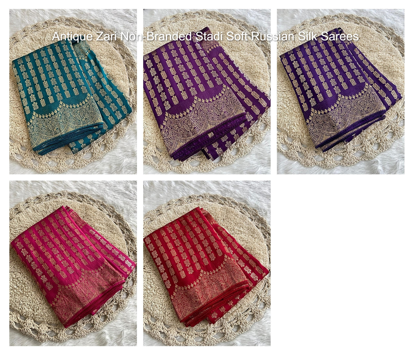 Antique Zari Non-Branded Stadi Soft Russian Silk Sarees