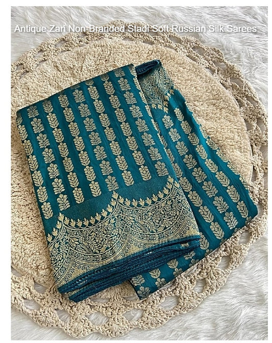 Antique Zari Non-Branded Stadi Soft Russian Silk Sarees
