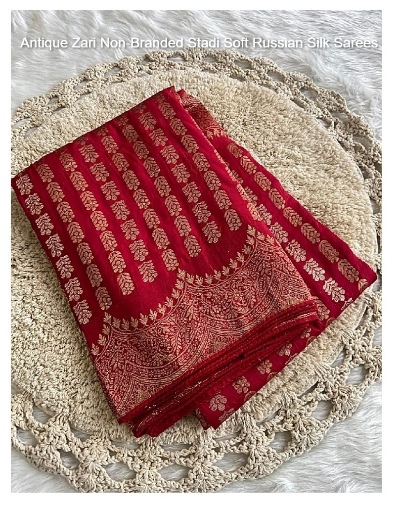Antique Zari Non-Branded Stadi Soft Russian Silk Sarees