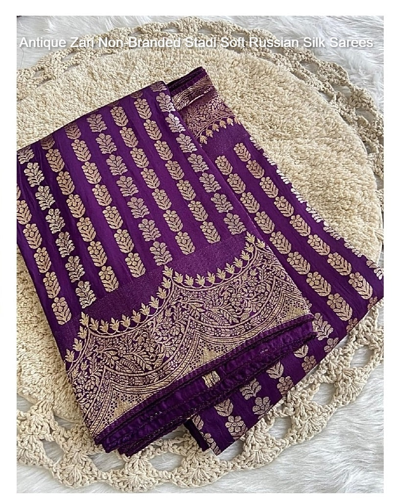 Antique Zari Non-Branded Stadi Soft Russian Silk Sarees
