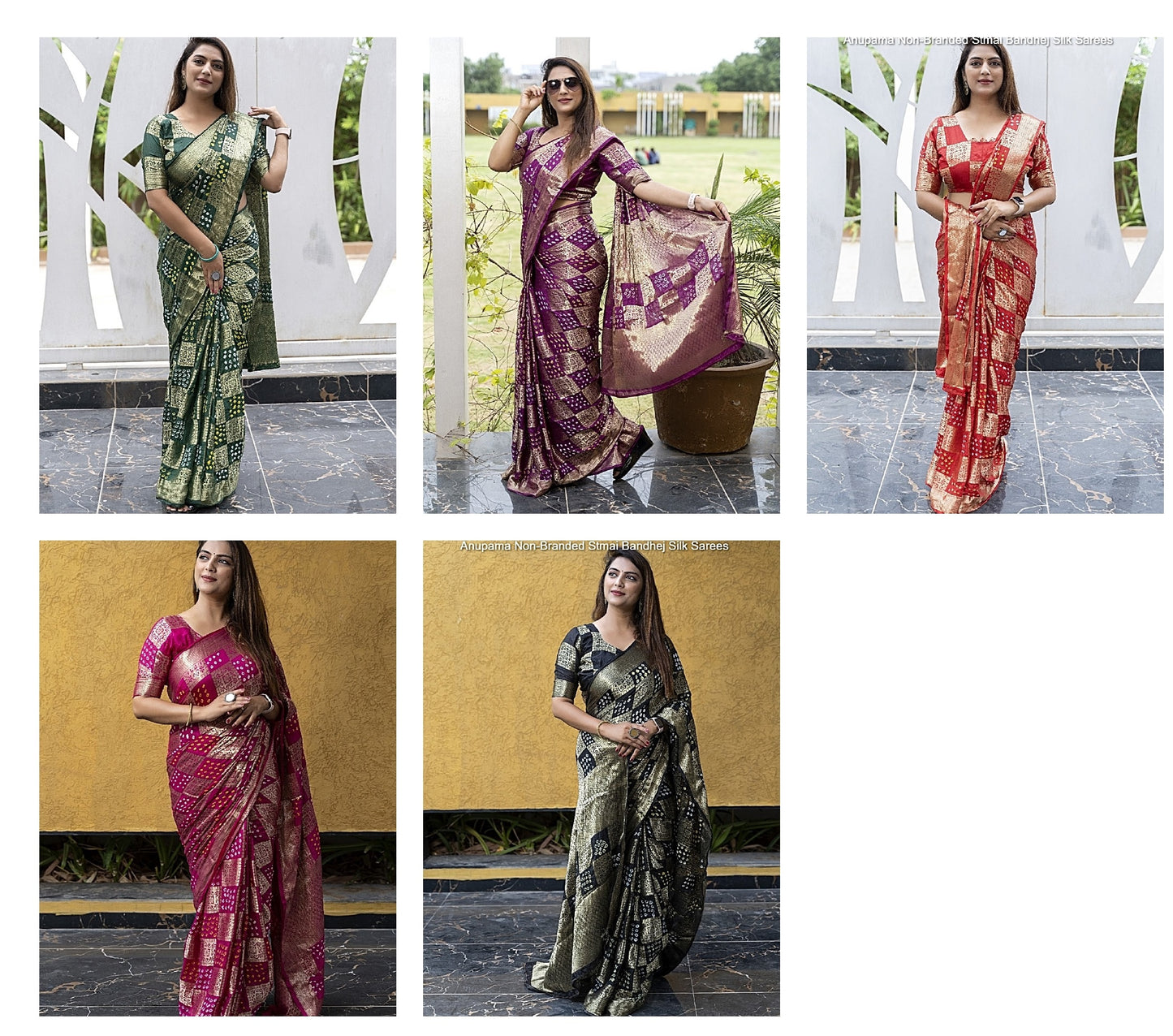 Anupama Non-Branded Stmai Bandhej Silk Sarees