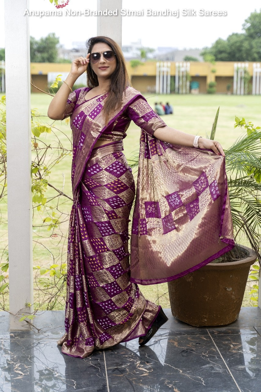 Anupama Non-Branded Stmai Bandhej Silk Sarees