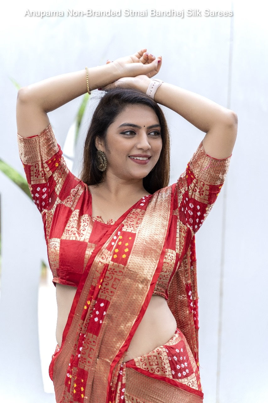 Anupama Non-Branded Stmai Bandhej Silk Sarees