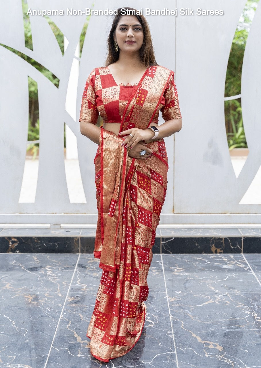 Anupama Non-Branded Stmai Bandhej Silk Sarees