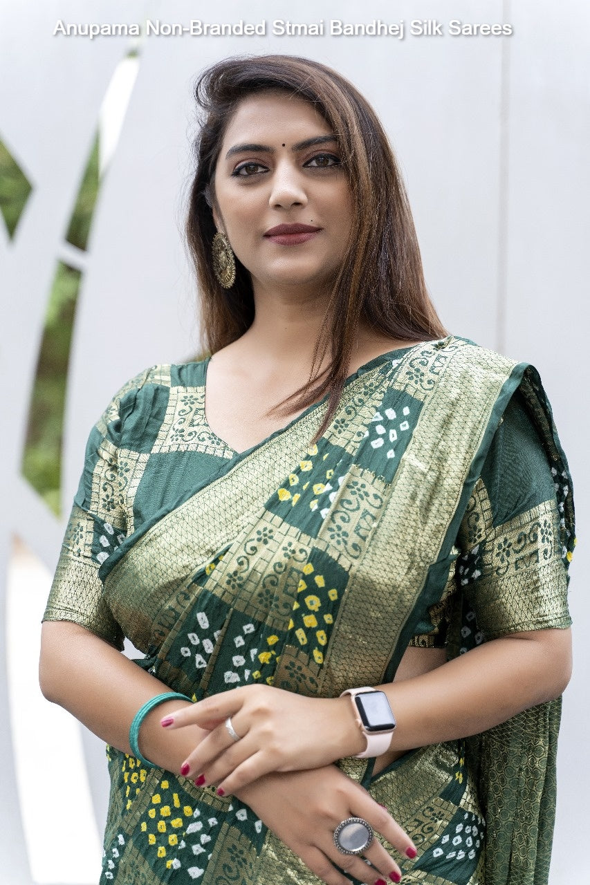 Anupama Non-Branded Stmai Bandhej Silk Sarees