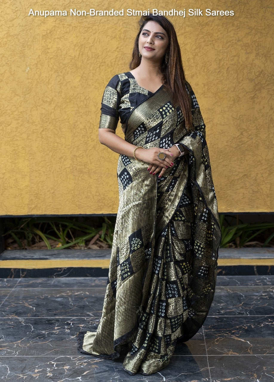 Anupama Non-Branded Stmai Bandhej Silk Sarees