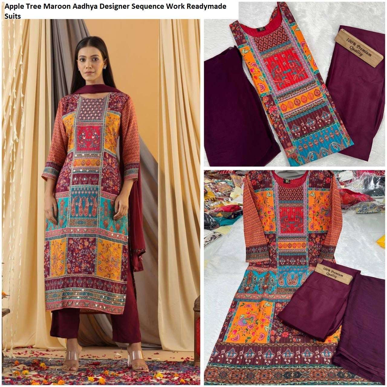 Apple Tree Maroon Aadhya Designer Sequence Work Readymade Suits