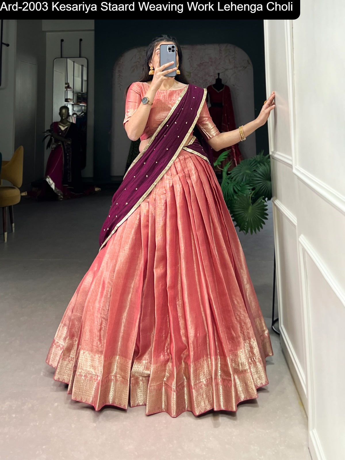 Ard-2003 Kesariya Staard Weaving Work Lehenga Choli