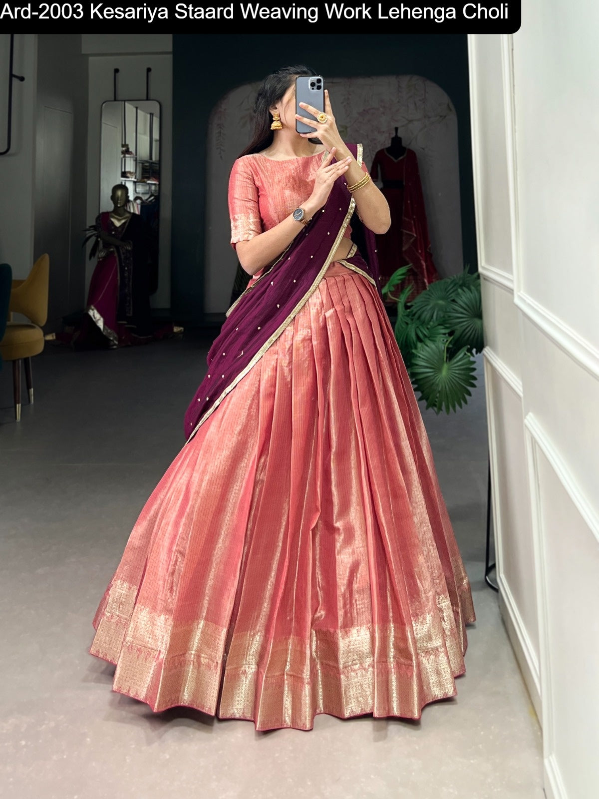 Ard-2003 Kesariya Staard Weaving Work Lehenga Choli