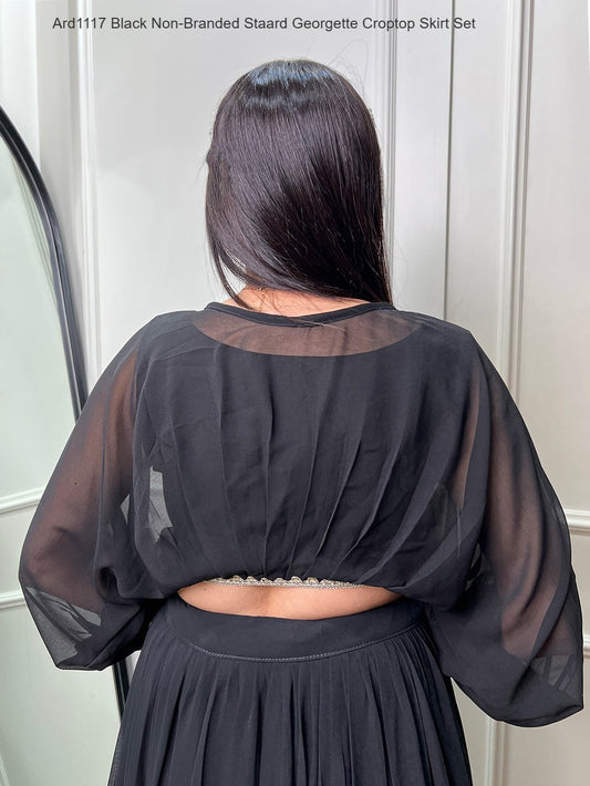 Ard1117 Black Non-Branded Staard Georgette Croptop Skirt Set
