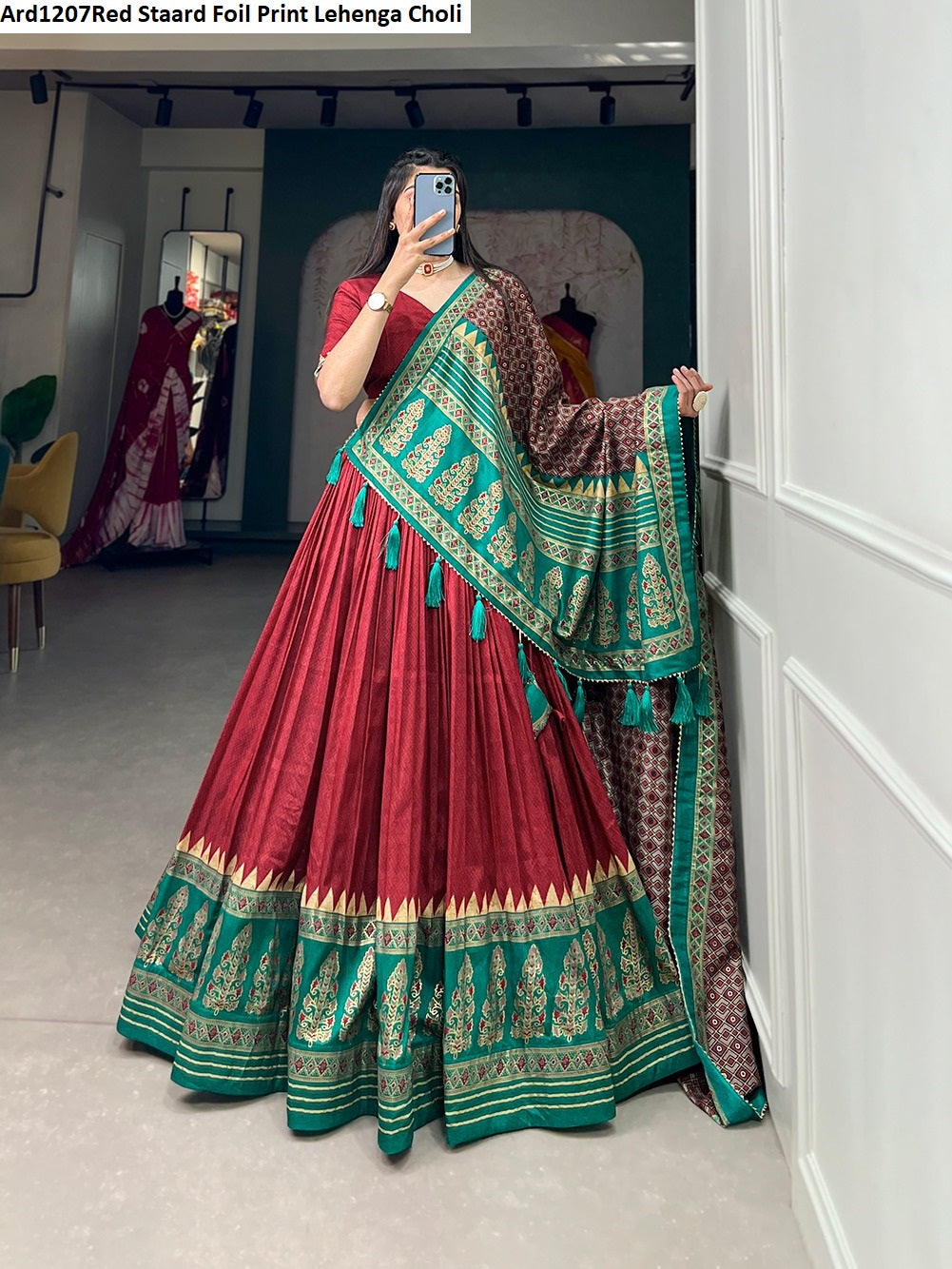 Ard1207Red Staard Foil Print Lehenga Choli