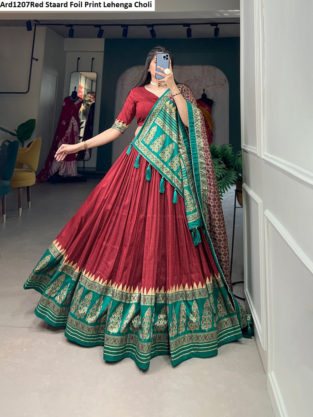 Ard1207Red Staard Foil Print Lehenga Choli