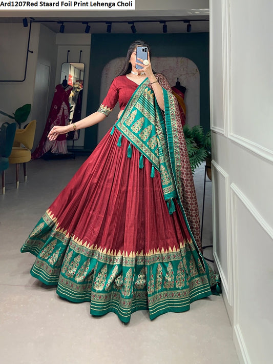 Ard1207Red Staard Foil Print Lehenga Choli