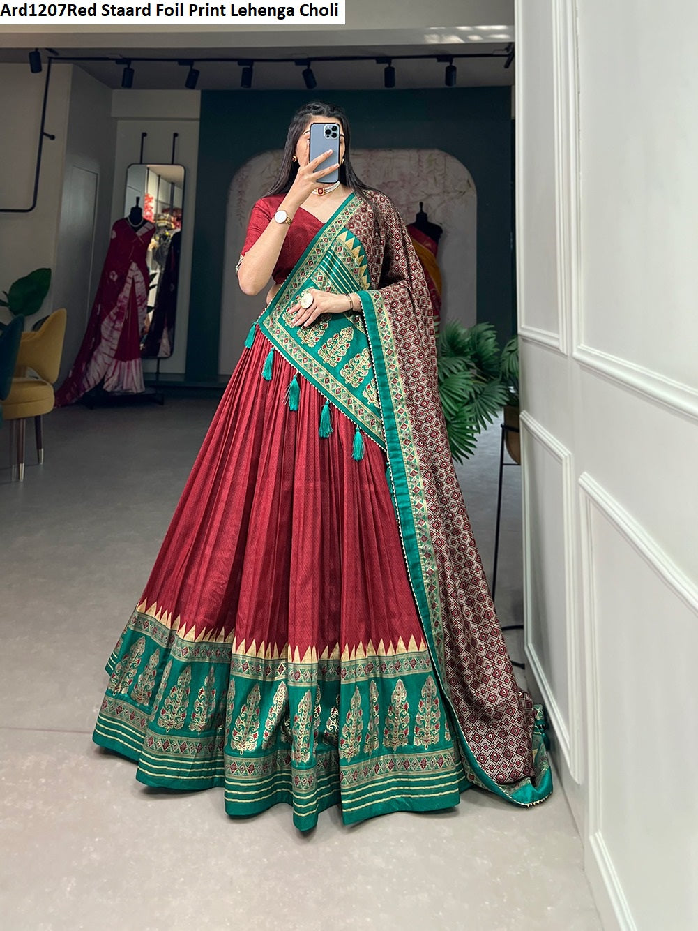 Ard1207Red Staard Foil Print Lehenga Choli
