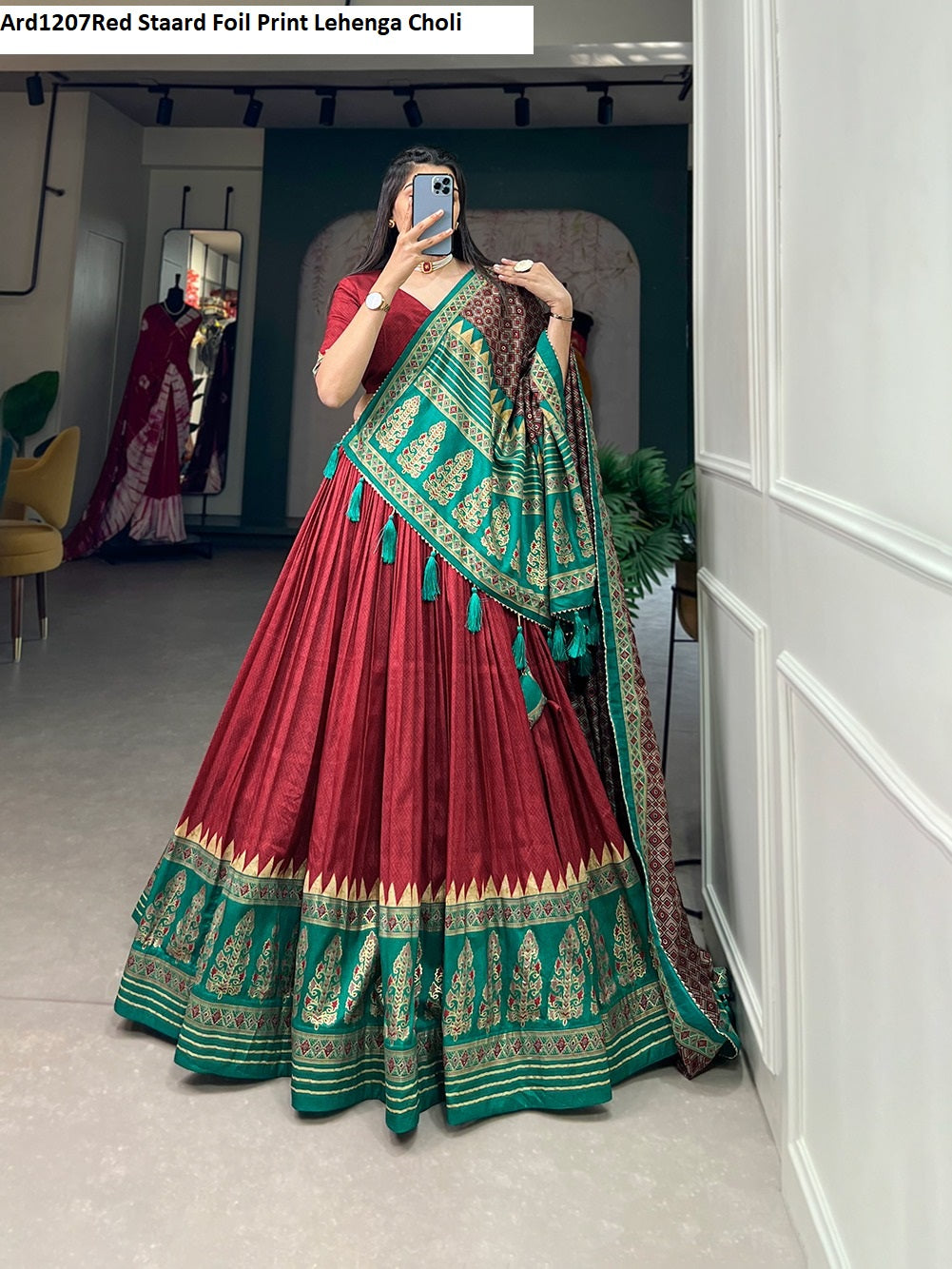 Ard1207Red Staard Foil Print Lehenga Choli