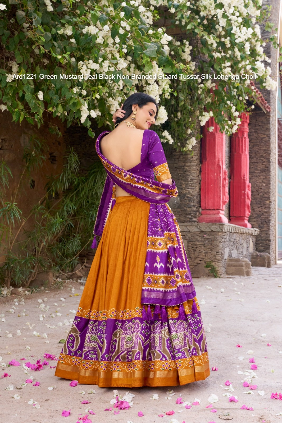 Ard1221 Green Mustard Teal Black Non-Branded Staard Tussar Silk Lehenga Choli