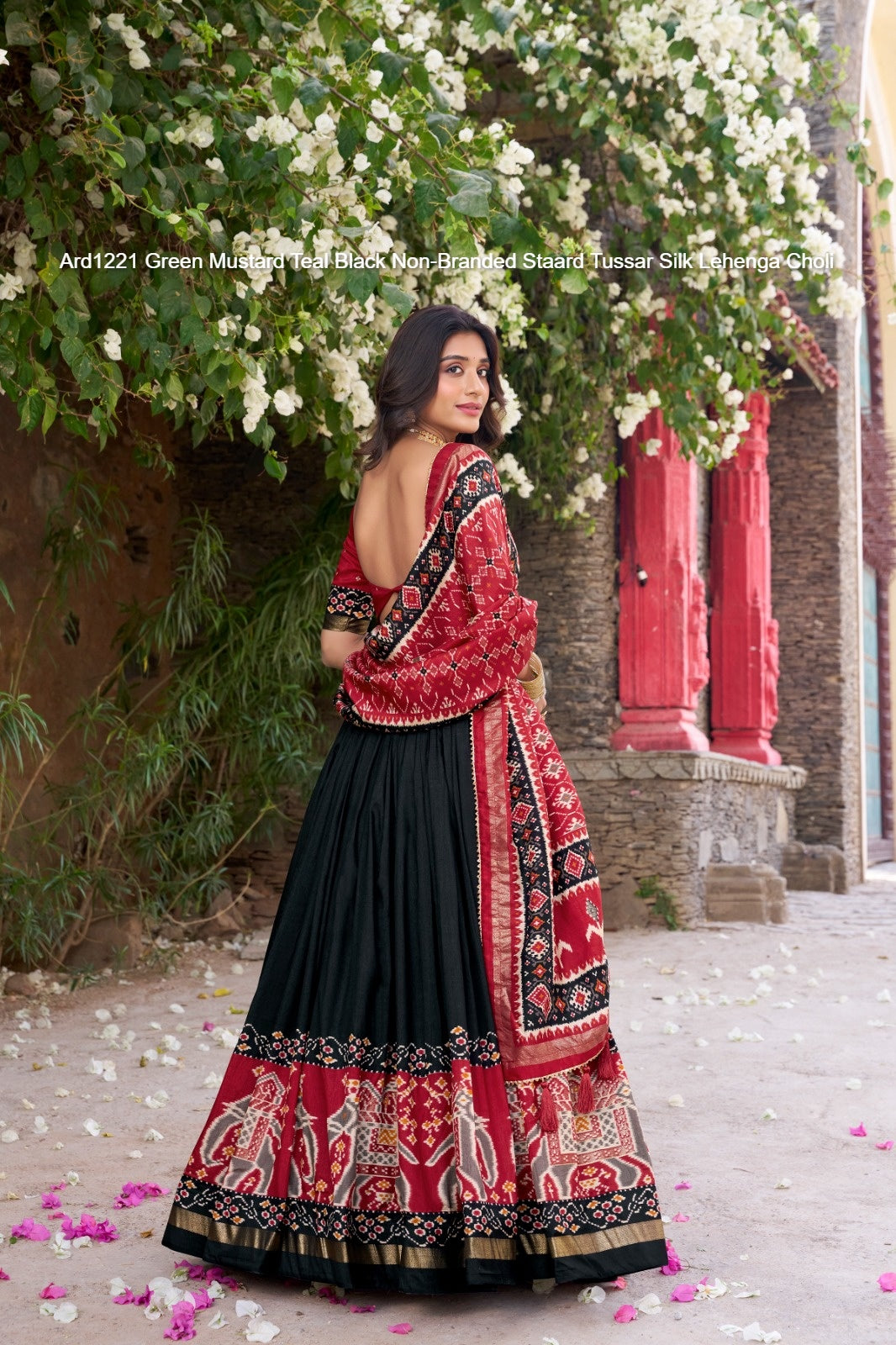 Ard1221 Green Mustard Teal Black Non-Branded Staard Tussar Silk Lehenga Choli