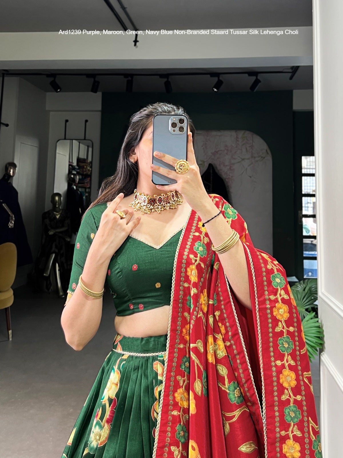 Ard1239 Purple Maroon Green Navy Blue Non-Branded Staard Tussar Silk Lehenga Choli