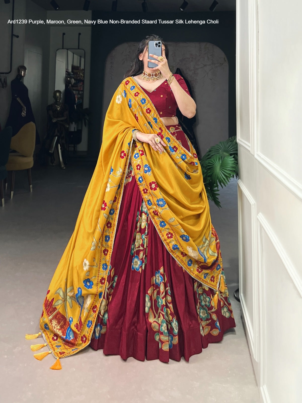 Ard1239 Purple Maroon Green Navy Blue Non-Branded Staard Tussar Silk Lehenga Choli