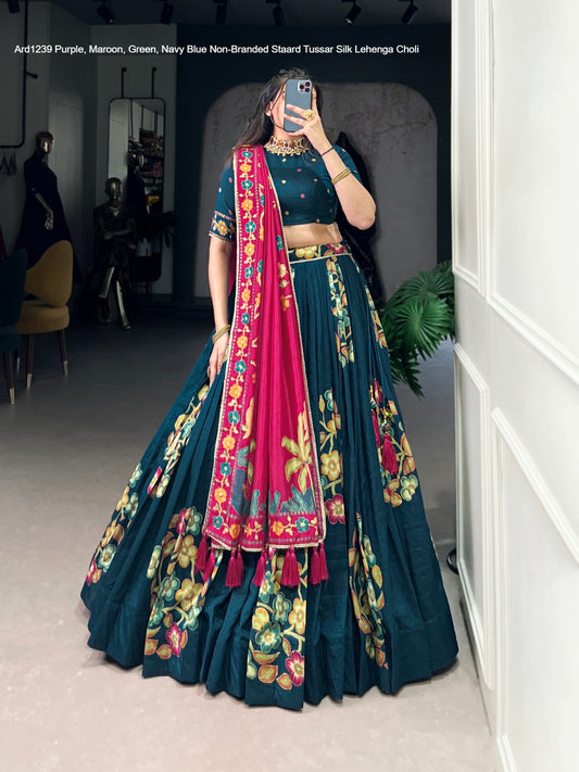 Ard1239 Purple Maroon Green Navy Blue Non-Branded Staard Tussar Silk Lehenga Choli