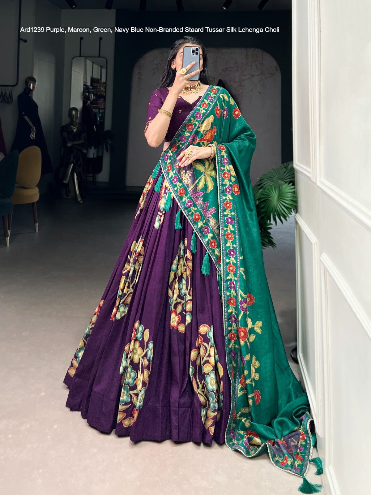 Ard1239 Purple Maroon Green Navy Blue Non-Branded Staard Tussar Silk Lehenga Choli